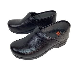 Dansko XP Floral Tooled Leather Professional
 Clogs Black